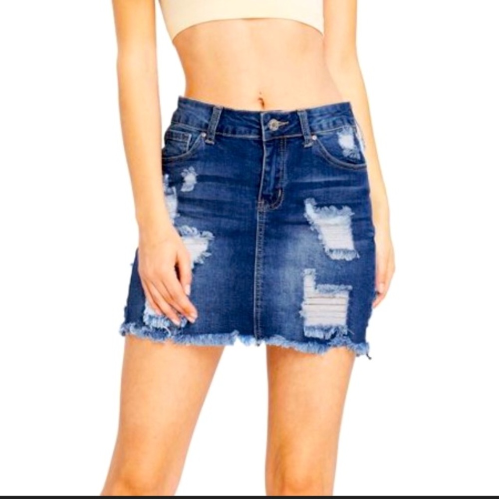 WAX JEAN Distressed dark Wash Denim Mini Skirt S
